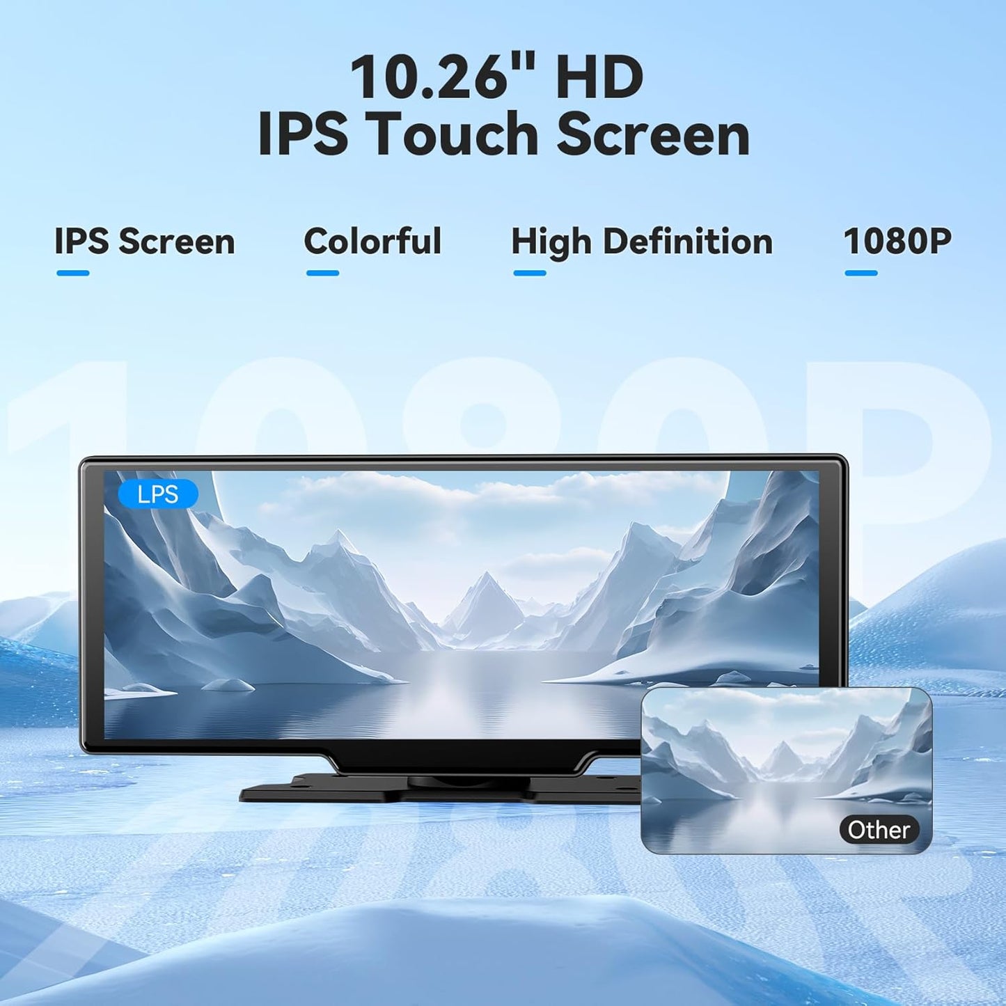 10.26" Portable Wireless Carplay/Auto Android Screen, 4K Dash Camera, GPS Navigation, AUX/FM (64GB SD Card)