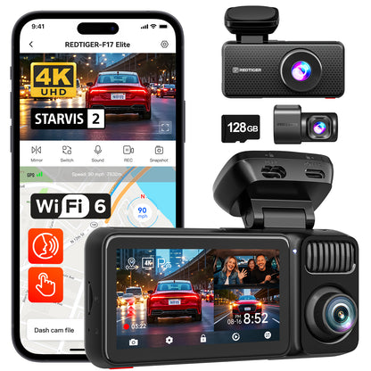 Redtiger F17 Elite 3 Channel Dash Camera (128GB Card SD Card)