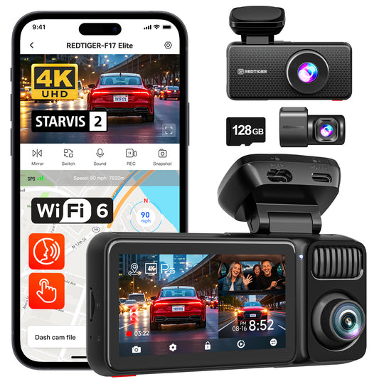 Redtiger F17 Elite 3 Channel Dash Camera (128GB Card SD Card)