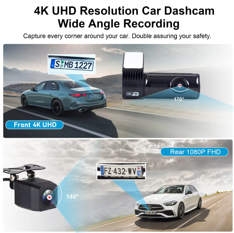 JT-4K-06 Ultra HD 2- Channel Dash Camera (64 GB SD Card)