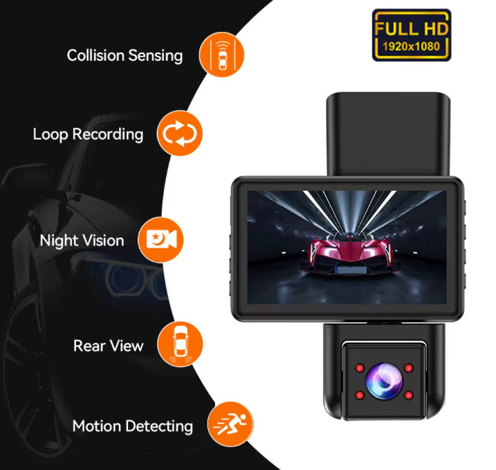 JT-FHD-07 - Full HD 3 Channel Dash Camera (64GB SD Card)