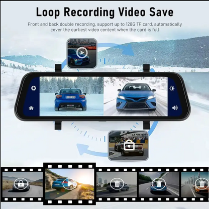 9.66" Mirror Screen Dash Camera with Android/Carplay, 4K Resolution (64GB SD Card)