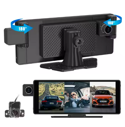 10.26" Portable Wireless Carplay/Auto Android Screen, 4K Dash Camera, GPS Navigation, AUX/FM (64GB SD Card)