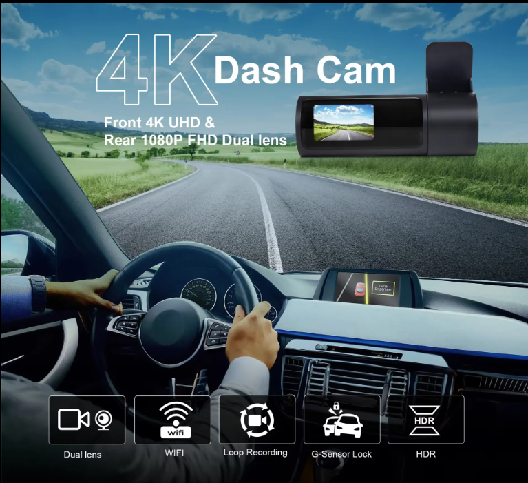 JT-4K-06 Ultra HD 2- Channel Dash Camera (64 GB SD Card)